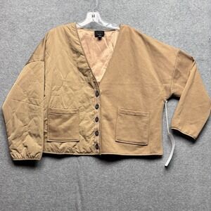 Lumiere NWT Womens Quilted Jacket Size M Tan Cropped Lagenlook Oversized